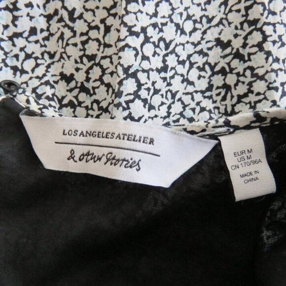 & OTHER STORIES Voluminous Twill Tiered Mini Dress Ditsy Floral Black White Sz M - Picture 15 of 15